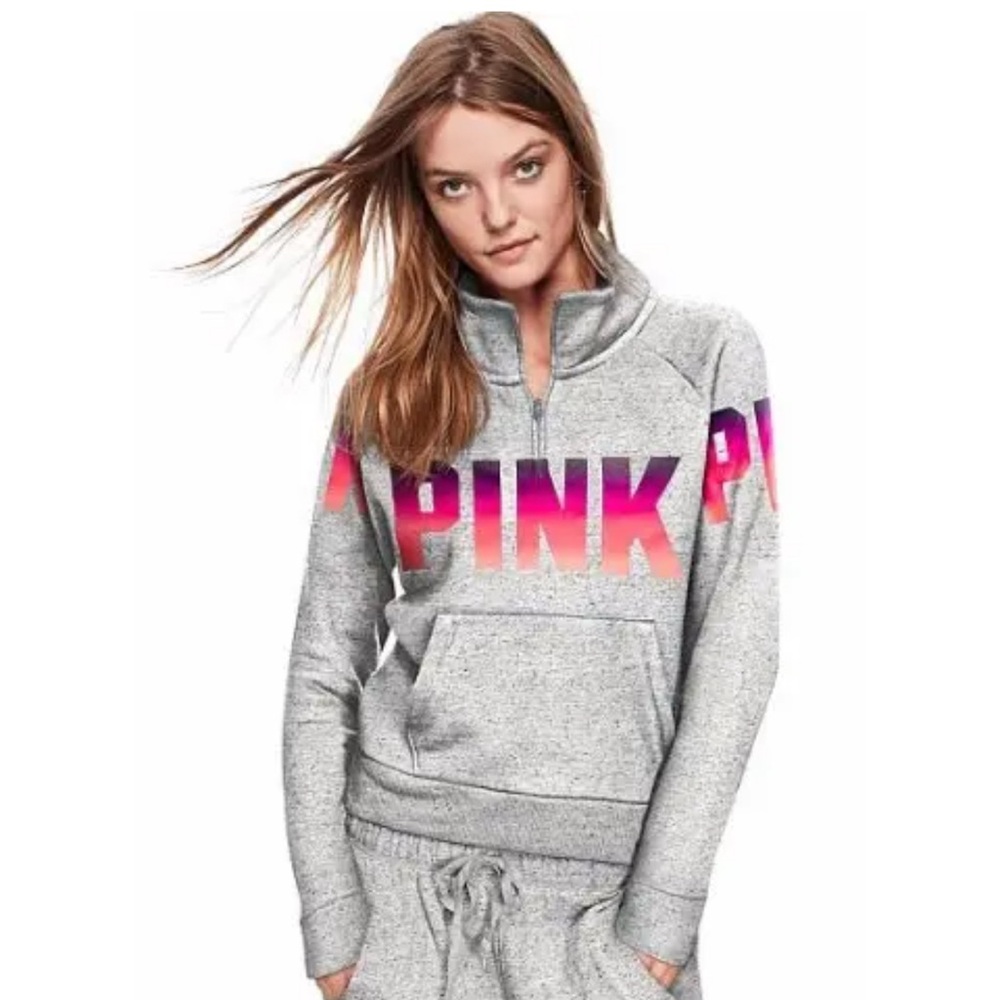 PINK Victoria's Secret Gray Sweatshirt with Pink Ombre Logo